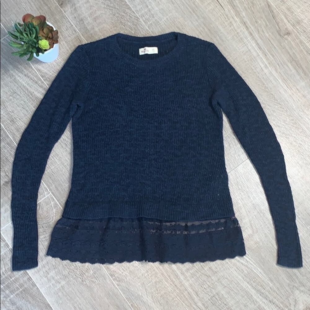 HOLLISTER Women's Navy Crew Neck Sweater Lace Detail